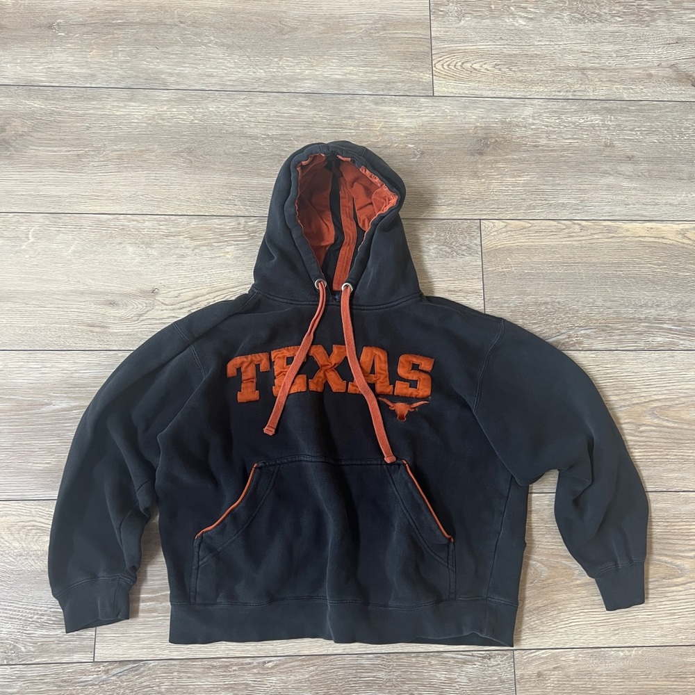 Vintage Texas Longhorns Pullover Hoodie Black Heavyweight Sz L Embroidered Nice